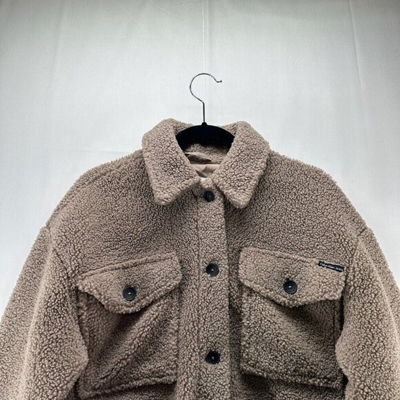 Calvin Klein Sherpa Jacket Womens Size M Deep Pile Fleece Utility Shacket Brown - Picture 5 of 12